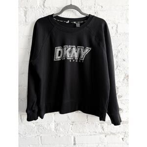 DKNY Sport Rhinestone Logo Black Crewneck Sweatshirt Women’s XL Athleisure Top